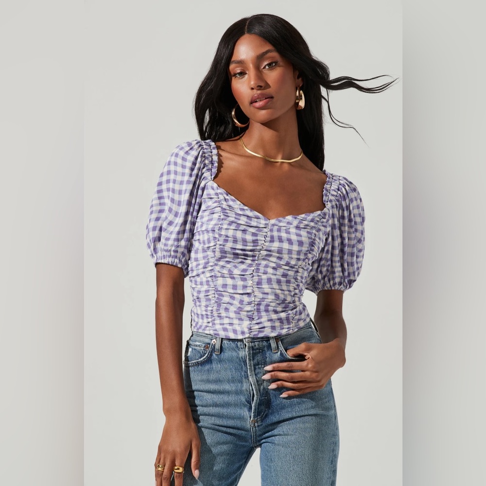 NWT ASTR ruched blue gingham top size small